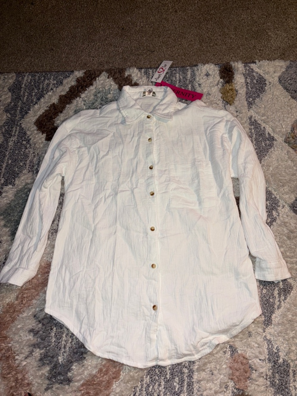 Times Two White Maternity Button-Down Shirt - Classic Long Sleeve